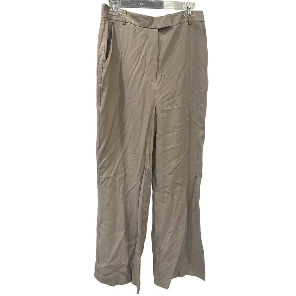 Topshop Flat Front Tan Beige Straight Leg Casual High Waist Pants Trousers 6 NWT